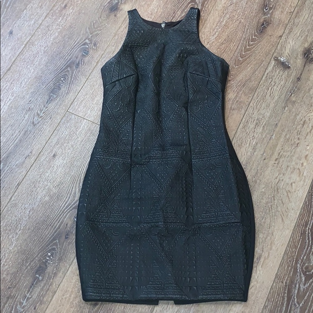black faux leather textured dress with zipper back